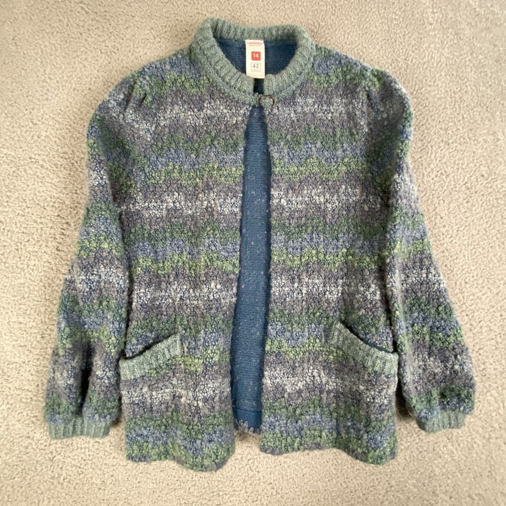 St. Michael Sweater Womens 14 Wool Blend Open Front Cardigan Chunky Fisherman